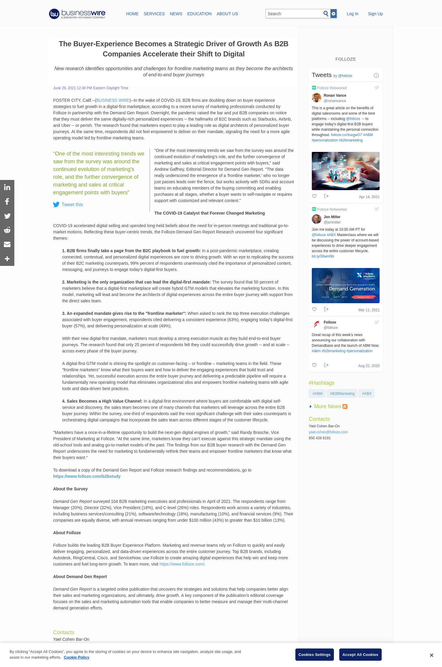 The Buyer-Experience Becomes a Strategic Driver of Growth As B2B Companies  Accelerate their Shift to Digital | Business Wire | folloze.com